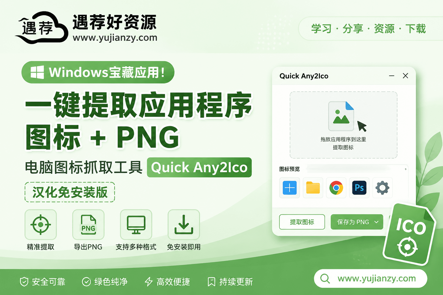 Windows宝藏应用！一键提取应用程序图标 + PNG，电脑图标抓取工具 Quick Any2Ico 汉化免安装版