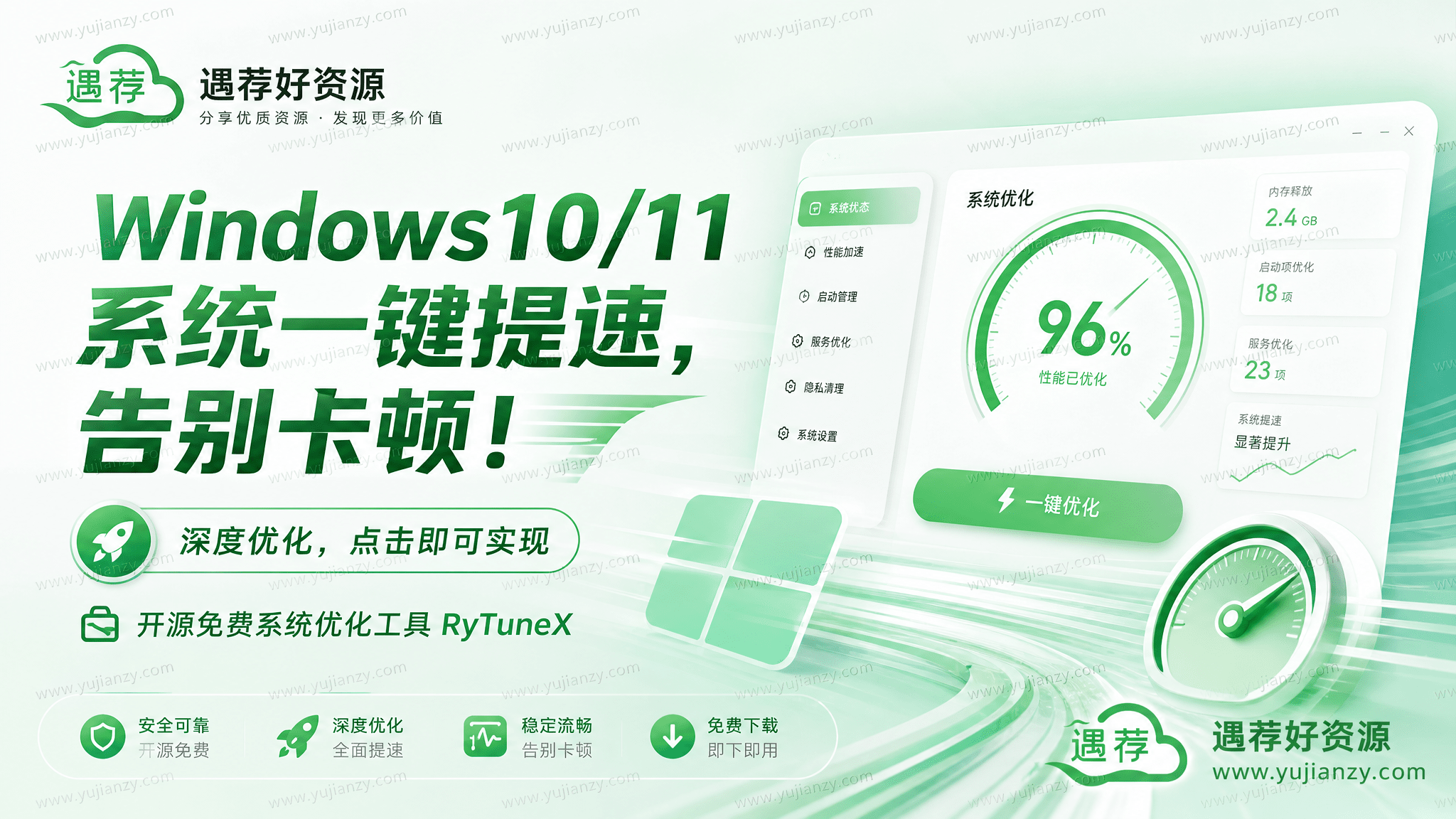 Windows10/11系统一键提速，告别卡顿！深度优化，点击即可实现，开源免费系统优化工具 RyTuneX