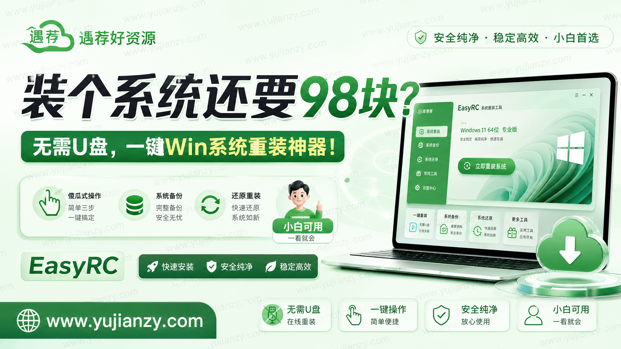 装个系统还要98块？无需U盘，一键Win系统重装神器！傻瓜式操作，系统备份还原重装，小白可用 EasyRC